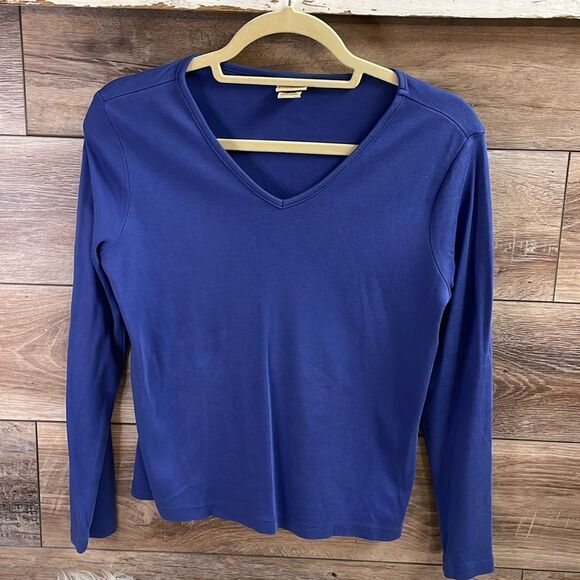 L.L. Bean Ladies Pullover Long Sleeve Cropped Top, Small Regular,Vneck, - Picture 2 of 5